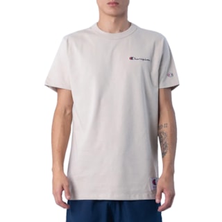 Camiseta Champion Mini Script Bordado Bege