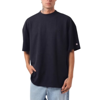 Camiseta Champion Oversized Piquet C Logo 3D Preta