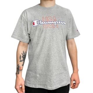 Camiseta Champion USA Logo Cinza Mescla