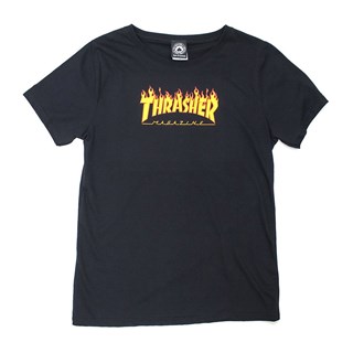 Camiseta Feminina Thrasher Magazine Flame Logo Girl Preta