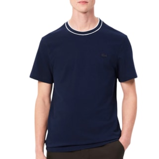 Camiseta Lacoste Piqué com Gola Listrada em Stretch Marine
