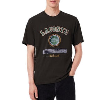 Camiseta Lacoste T-shirt de Algodão com Estampado Castanho