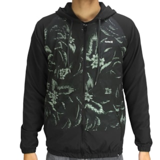 Jaqueta Corta Vento Hurley Windbreaker Floral Preto