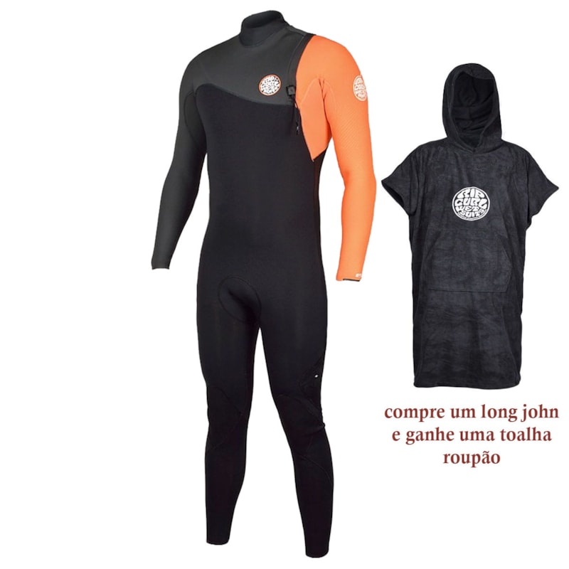 Long John Rip Curl E-Bomb 3.2mm ZipFree E-5 Preto/Laranja
