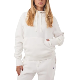 Moletom Canguru Feminino Champion Hoodie Raglan Mini Script Off White