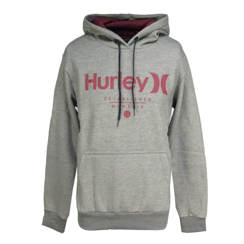 Moletom Canguru Hurley Cinza Cinza Vermelho