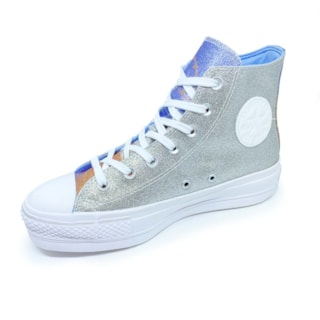 Tênis Converse All Star Chuck Taylor Hi Lift Glitter Prata Branco Cano Alto